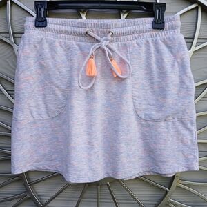 LILY Casual Heathered Drawstring Skirt with Coral Tassels